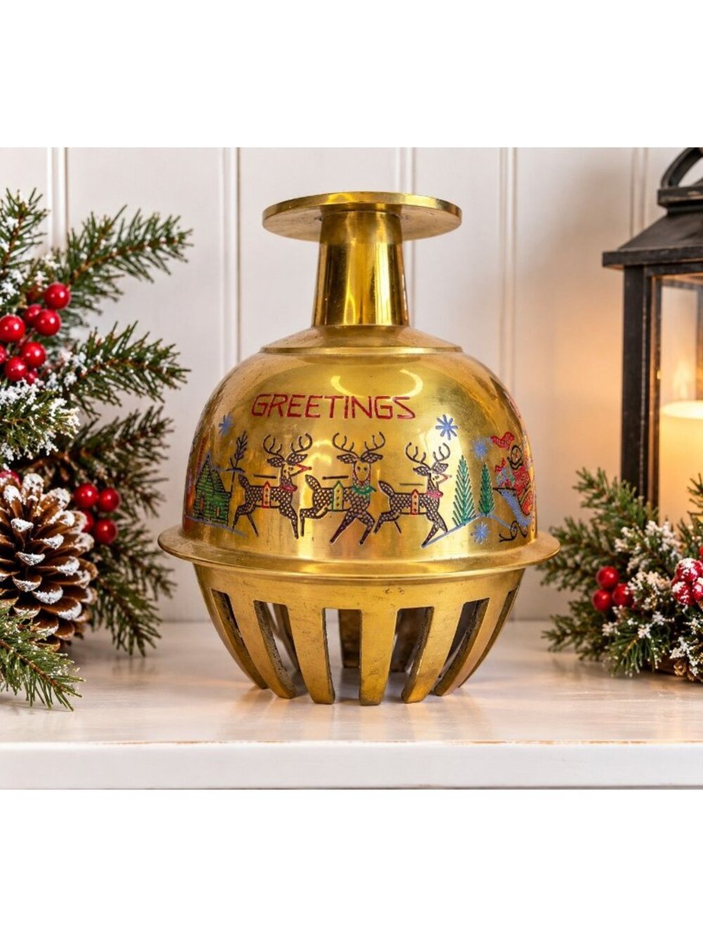 Vintage 1976 Bells of Sarna India Brass Christmas Bell LTD ED Reindeer 7.5"